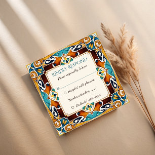 Talavera azulejo tile vintage Mexican wedding RSVP Card