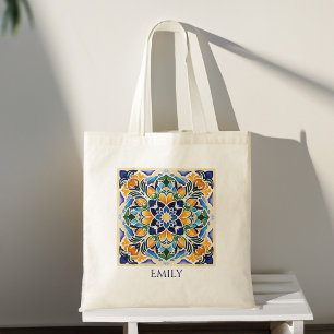 Talavera azulejo vintage Mexican customised name Tote Bag