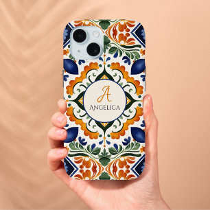 Talavera Azulejo vintage Mexican tiles monogram iPhone 15 Case