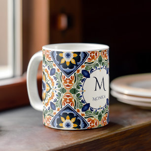 Talavera Azulejo vintage tile monogram Coffee Mug