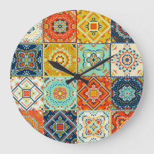 Talavera, Azulejos, Turkish mosaic wallpaper. Large Clock