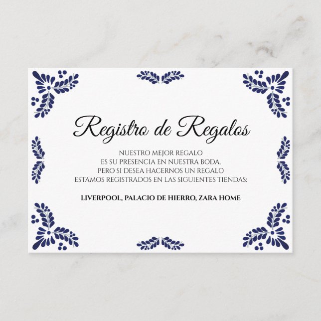 Talavera Black Floral Minimalist Spanish Wedding Enclosure Card (Front)