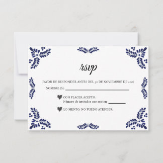 Talavera Black Floral Minimalist Spanish Wedding RSVP Card