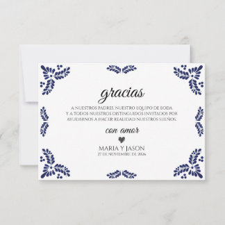 Talavera Black Floral Minimalist Spanish Wedding Thank You Card