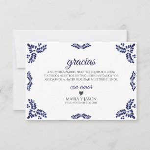 Talavera Blue Floral Minimalist Spanish Wedding Thank You Card