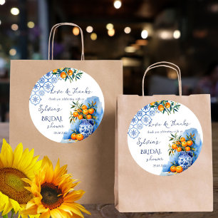 Talavera blue oranges citrus bridal shower favour classic round sticker