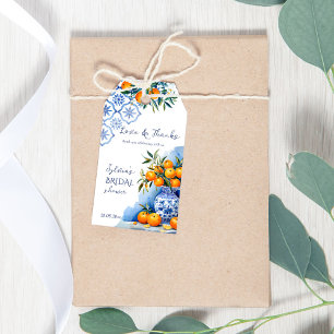 Talavera blue ornages citrus bridal shower favour gift tags