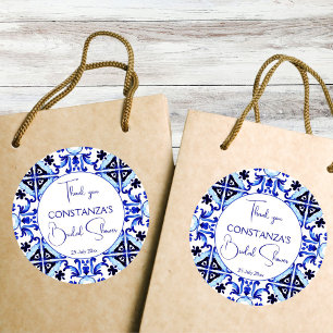 Talavera blue tiles Mexican bridal shower favour Classic Round Sticker