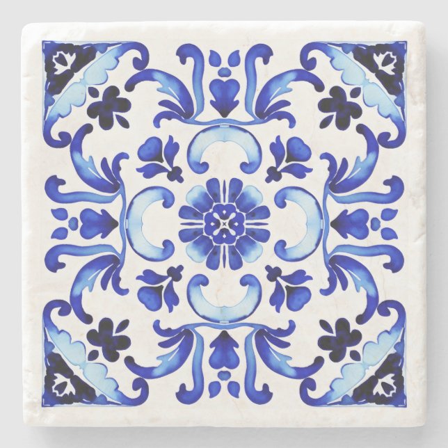 Talavera blue tiles Mexican bridal shower favours Stone Coaster (Front)