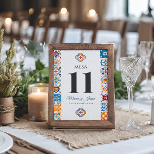Talavera Colorful Floral Fiesta Spanish Wedding Table Number