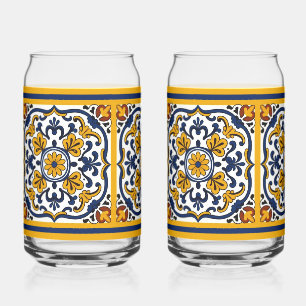 Talavera Daisy Tiles Can Glass