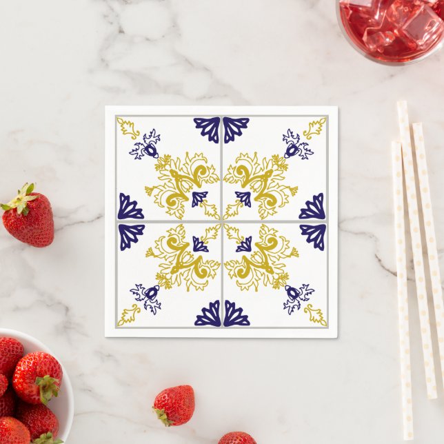 Talavera Floral Mediterranean Tile Pattern Napkin (Insitu)