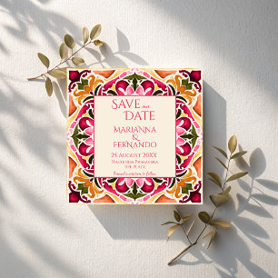 Talavera fuchsia tile vintage Mexican wedding Save The Date
