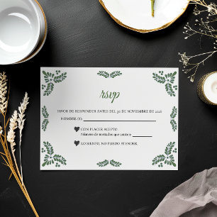 Talavera Green Floral Minimalist Spanish Wedding RSVP Card
