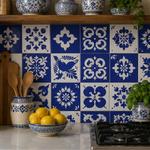 Talavera Heritage Blue and White Mexican Folk Art Tile