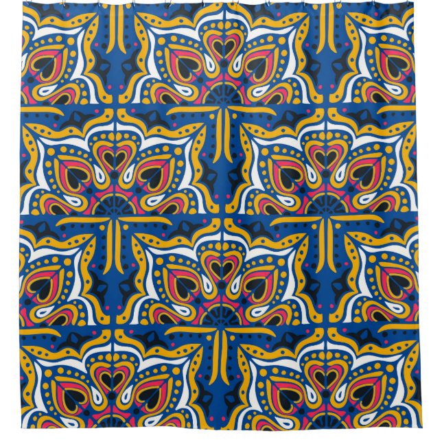 Talavera Indian Mosaic: Ceramic Seamless. Shower Curtain (Front)