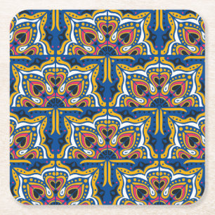 Talavera Indian Mosaic: Ceramic Seamless. Square Paper Coaster