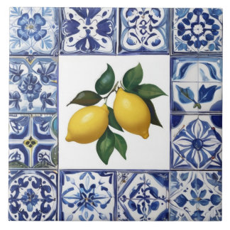 Talavera Lemons - Blue and White Mediterranean Tile