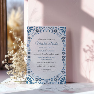 Talavera Majolica Blue Floral Boda Spanish Wedding Invitation