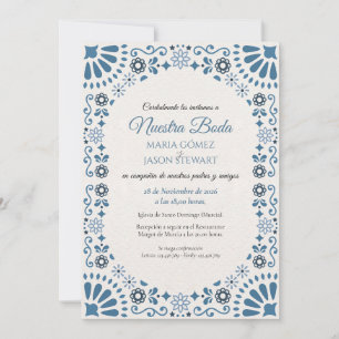 Talavera Majolica Blue Floral Boda Spanish Wedding Invitation