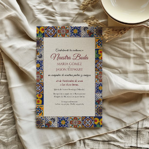 Talavera Majolica Geometric Floral Spanish Wedding Invitation