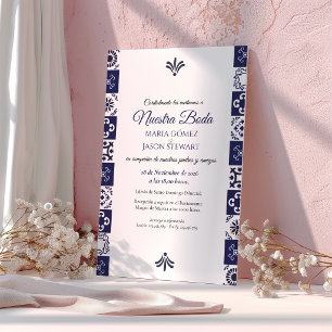 Talavera Majolica Navy Blue White Spanish Wedding Invitation