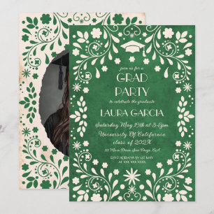 Talavera Mexican Green Beige Graduation Photo Invitation