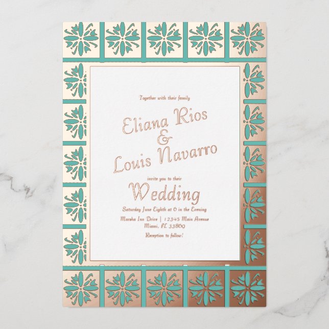 Talavera  Mexican Spanish Teal Wedding Pressed   (Front)