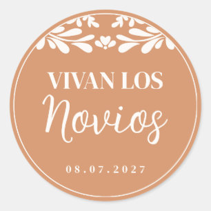 Talavera Mexican Wedding Vivan Los Novios Cupcake Classic Round Sticker