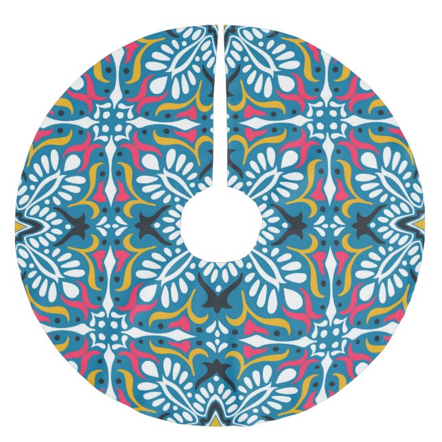 Talavera Mosaic: Multicultural Seamless Wallpaper. Brushed Polyester Tree Skirt (Front)