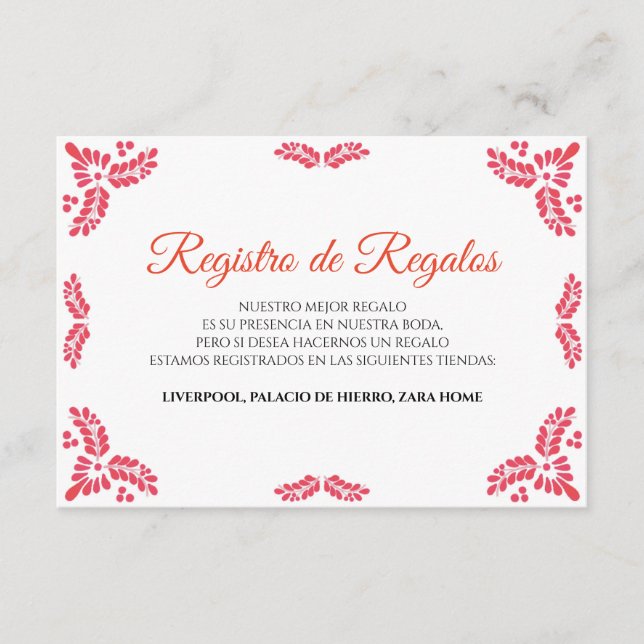 Talavera Orange Floral Minimalist Spanish Wedding Enclosure Card (Front)