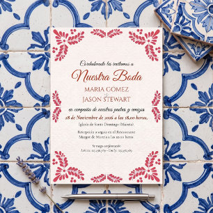 Talavera Orange Floral Minimalist Spanish Wedding Invitation