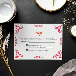Talavera Orange Floral Minimalist Spanish Wedding RSVP Card