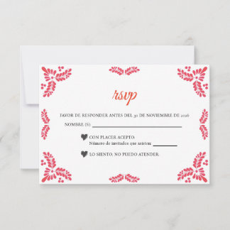 Talavera Orange Floral Minimalist Spanish Wedding RSVP Card