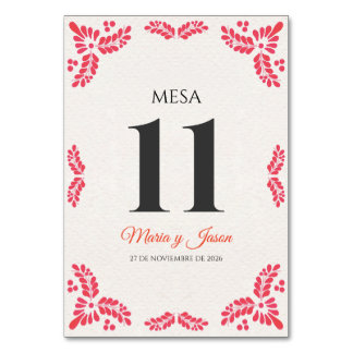 Talavera Orange Floral Minimalist Spanish Wedding Table Number