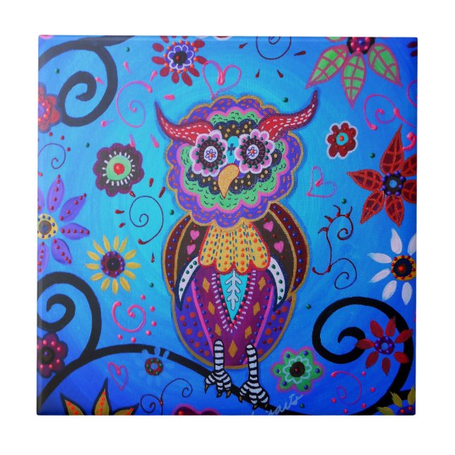 Talavera Owl Mexican Painting Tile (Front)