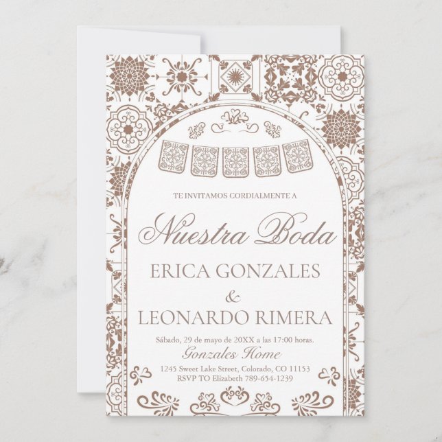 Talavera Papel Picado Spanish Wedding Invitation (Front)