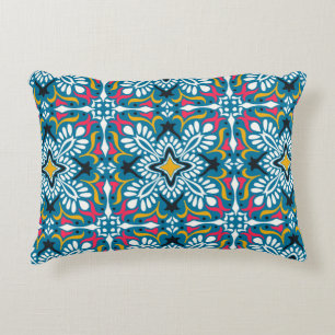 Talavera pattern. Indian patchwork. Azulejos portu Decorative Cushion