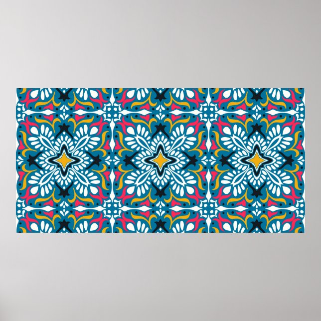 Talavera pattern. Indian patchwork. Azulejos portu Poster (Front)