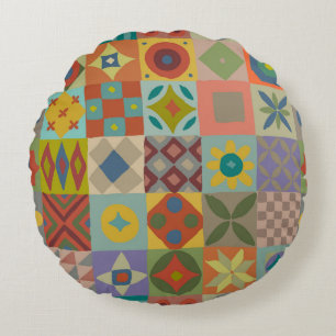 Talavera pattern. Indian patchwork. Turkish orname Round Cushion