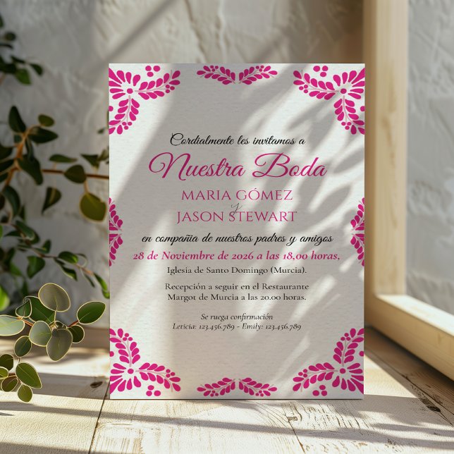 Talavera Pink Floral Minimalist Spanish Wedding Invitation (Talavera Pink Floral Minimalist Spanish Wedding Invitation)