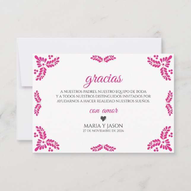 Talavera Pink Floral Minimalist Spanish Wedding Thank You Card (Front)