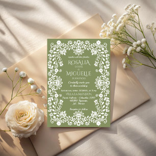Talavera sage green Mexican wedding Invitation