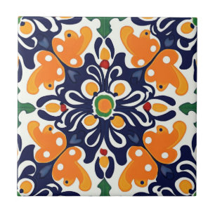 Talavera Seamless Blue Orange Mexican Spanish Tile