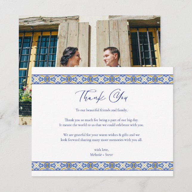 Talavera Spanish Mexican Wedding Photo Thank You (Front/Back)