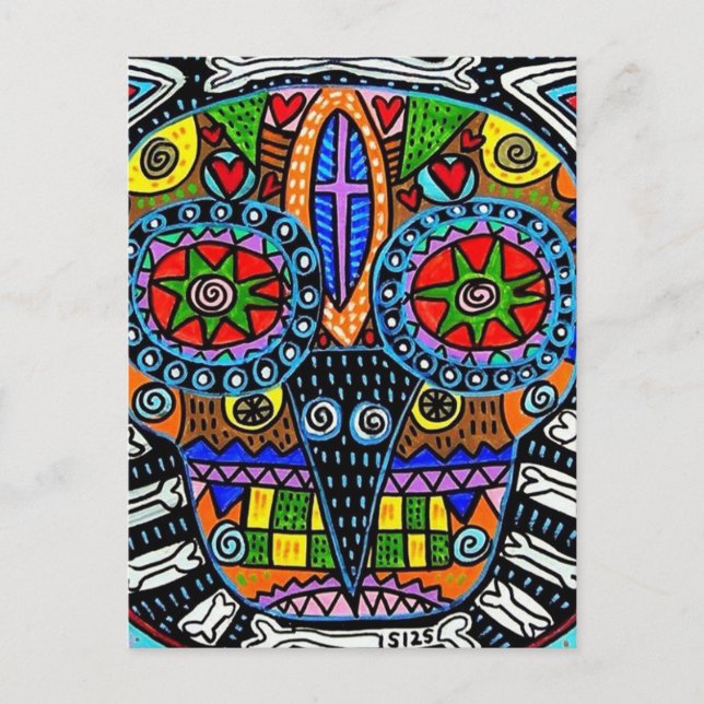 Talavera Sugar Skull Owl Postcard (Front)