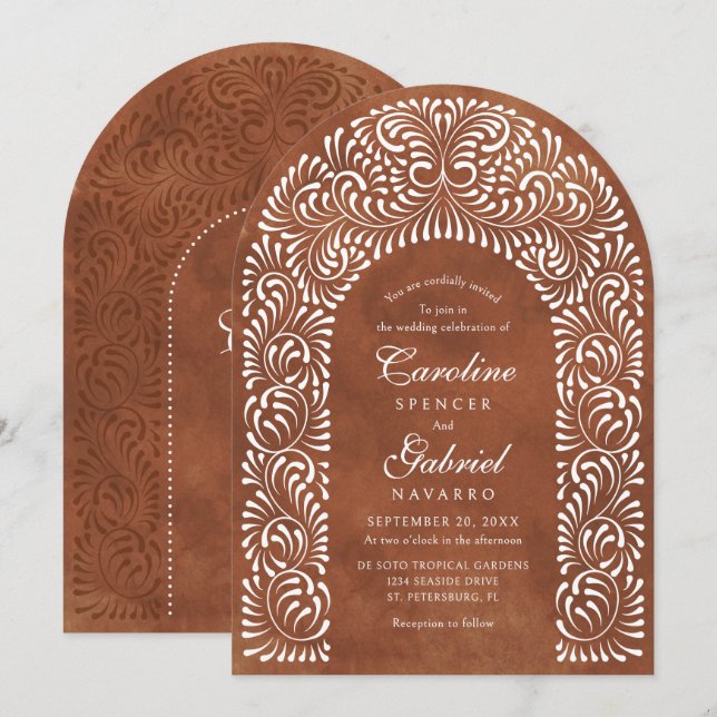 Talavera Terracotta Fiesta Arch Wedding Invitation (Front/Back)