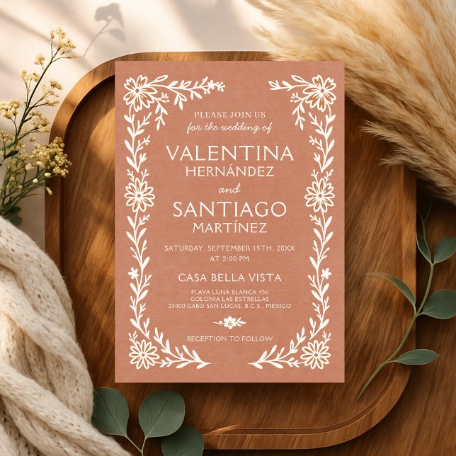 Talavera Terracotta Mexican Floral Boho Wedding Invitation (Creator Uploaded)