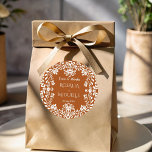 Talavera terracotta Mexican wedding favour Classic Round Sticker<br><div class="desc">Terracotta vintage Mexican talavera boho  wedding monogrammed stickers template personalised wedding stickers,  terracotta brown and white Talavera folk art wedding stickers personalised Mexican wedding favour stickers thank you stickers</div>