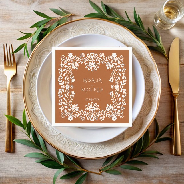 Talavera terracotta Mexican wedding monogrammed Napkin (Talavera terracotta Mexican wedding monogrammed printed Napkins personalized talavera table decor )